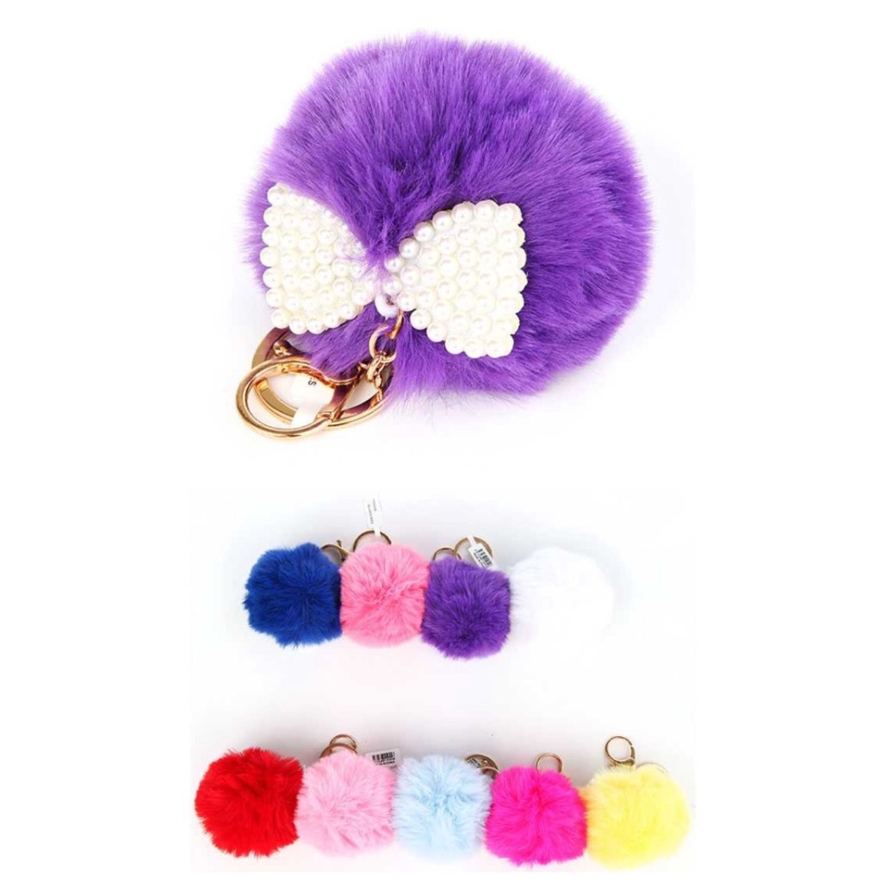 3 Pack Fashion Pom Pearl Bow Tie Keychain